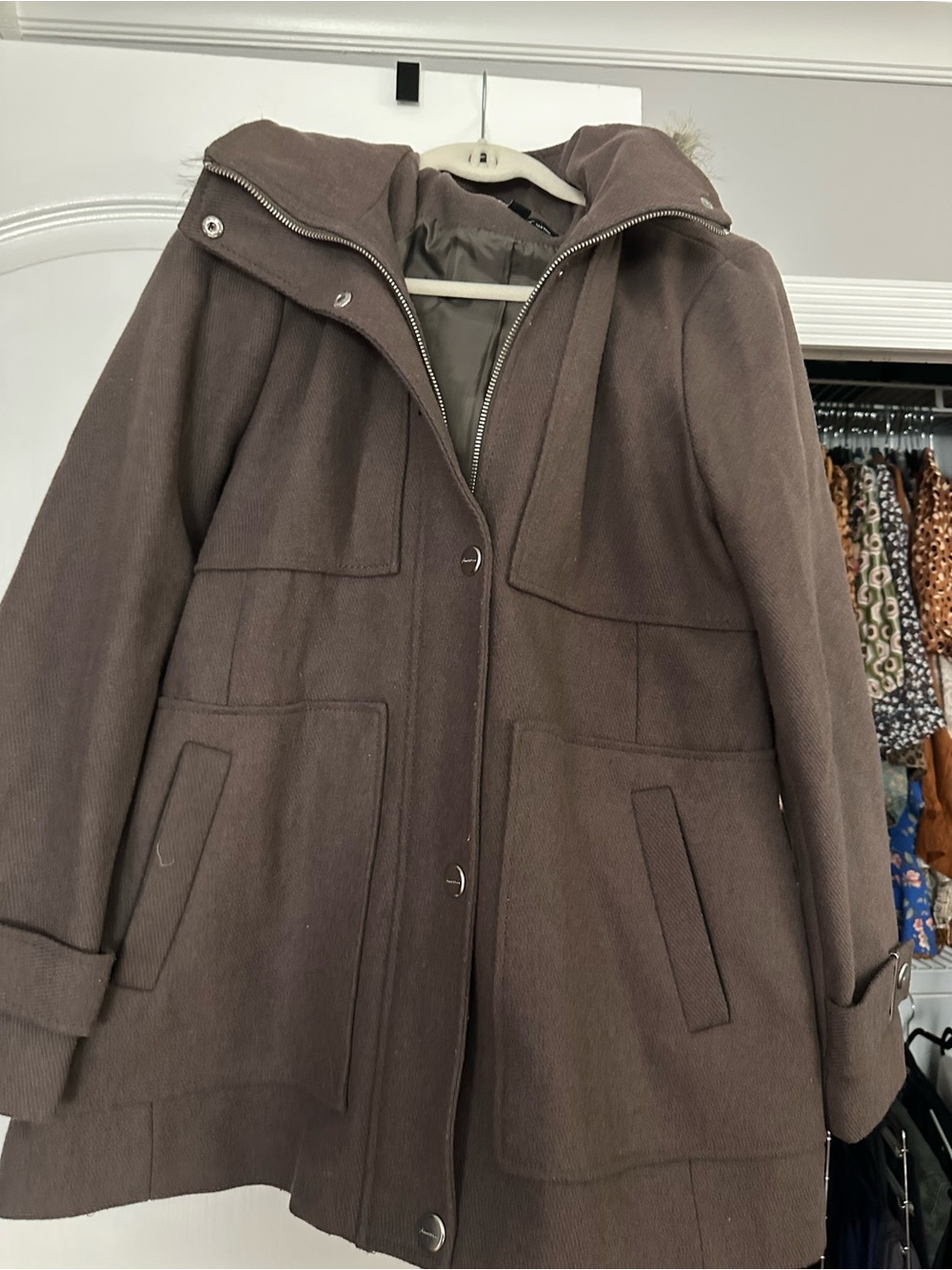 Kenneth Cole Hooded Wool-Blend Pea Coat in Taupe